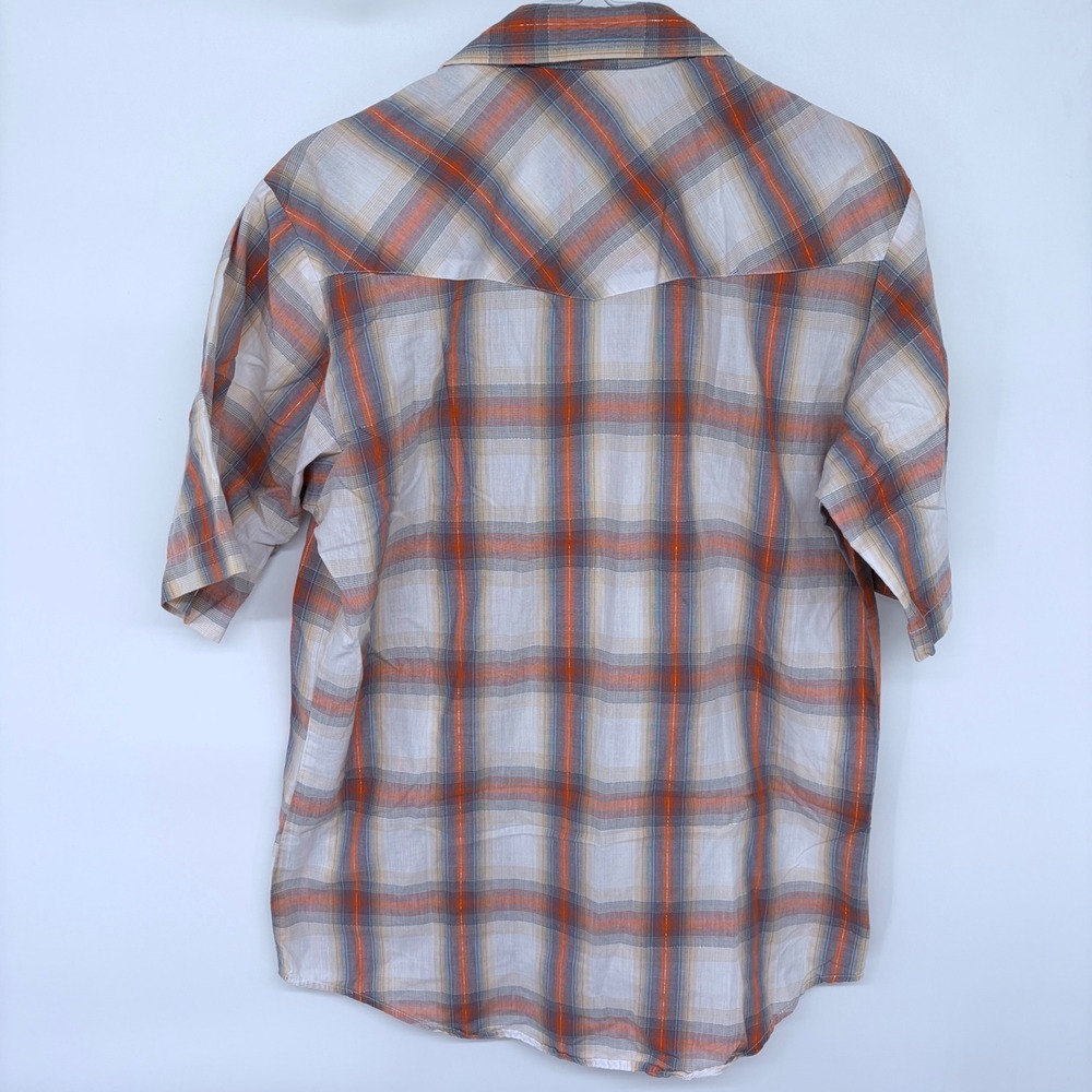 Roper Pearl Snap Western Shirt Men's Medium Plaid Orange White Rodeo Cowboy - Picture 4 of 6